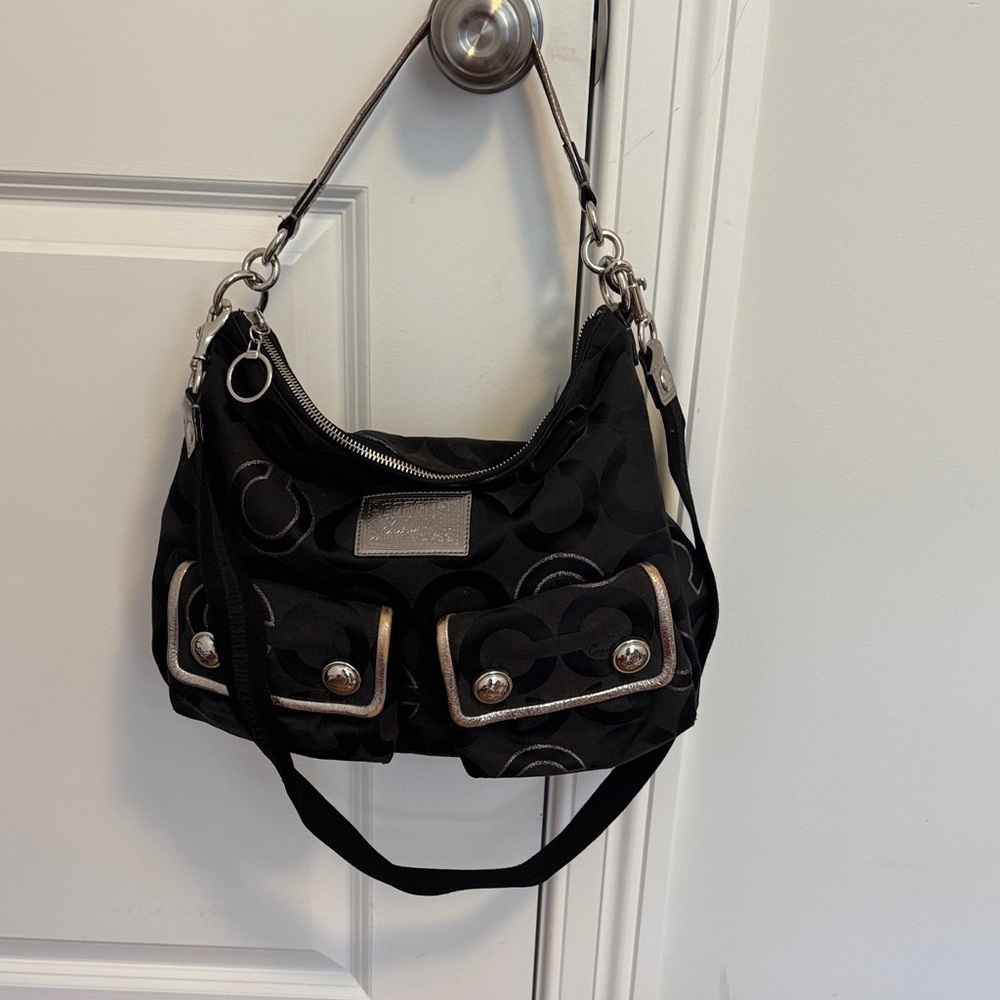 Coach Black and Silver Shoulder Bag